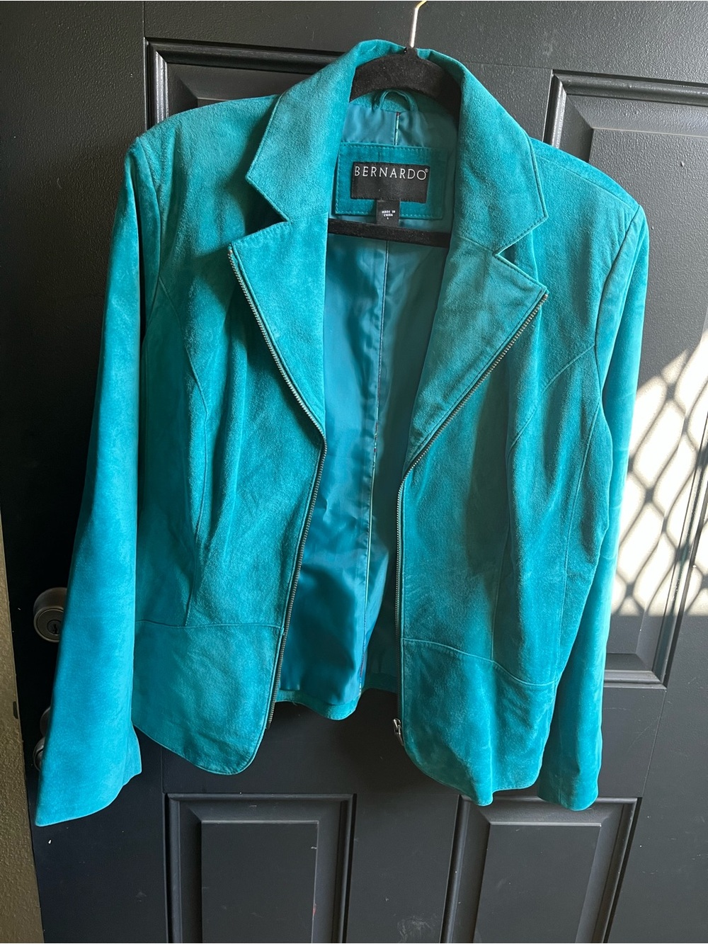 Bernardo Teal Suede Zip-Front Blazer